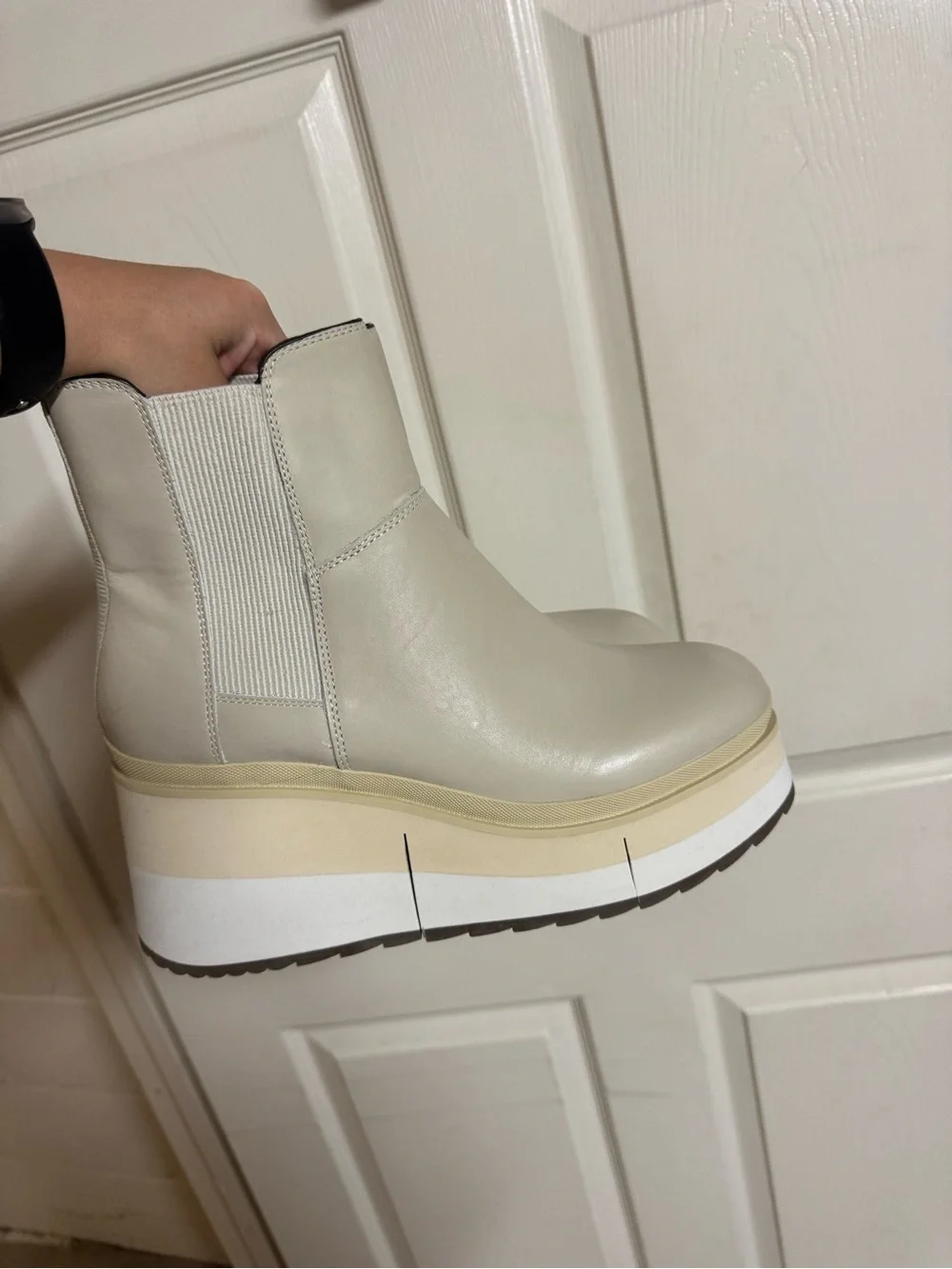 Naked Feet Cream Platform Chelsea Boot